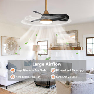28" Modern Black DC Motor Downrod Mount Reversible Ceiling Fan with LED Lighting and Remote Control