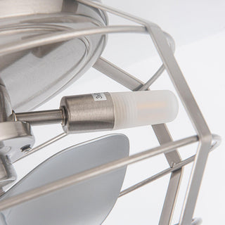 12" Industrial DC Motor Satin Nickel Flush Mount Reversible Iron Ceiling Fan with Lighting and Remote Control - ParrotUncle