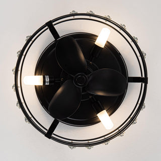 13" Industrial DC Motor Flush Mount Reversible Crystal Ceiling Fan with Lighting and Remote Control - ParrotUncle