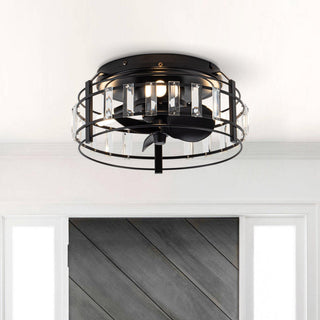 13" Industrial DC Motor Flush Mount Reversible Crystal Ceiling Fan with Lighting and Remote Control - ParrotUncle