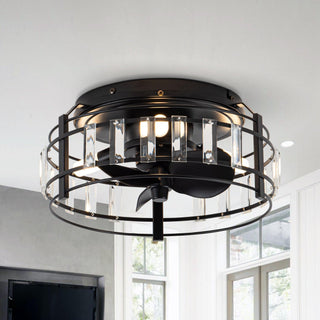 13" Industrial DC Motor Flush Mount Reversible Crystal Ceiling Fan with Lighting and Remote Control - ParrotUncle