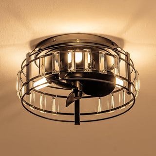 13" Industrial DC Motor Flush Mount Reversible Crystal Ceiling Fan with Lighting and Remote Control - ParrotUncle