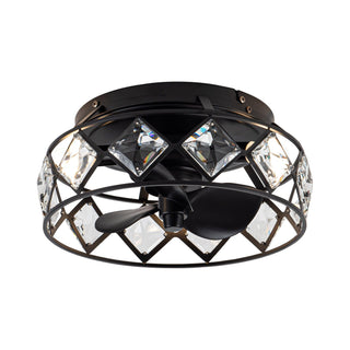 13" Srinager Industrial DC Motor Flush Mount Reversible Crystal Ceiling Fan with Lighting and Remote Control - ParrotUncle