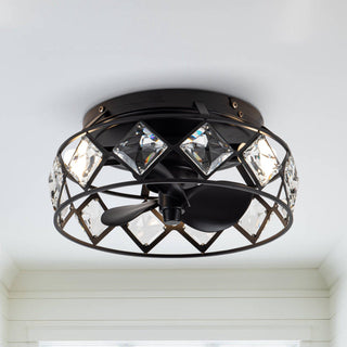 13" Srinager Industrial DC Motor Flush Mount Reversible Crystal Ceiling Fan with Lighting and Remote Control - ParrotUncle