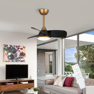 28" Modern Black DC Motor Downrod Mount Reversible Ceiling Fan with LED Lighting and Remote Control