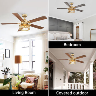 52" Lucknow Industrial Golden Reversible Ceiling Fan with Lighting and Remote Control