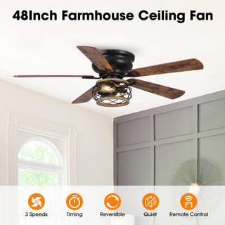 48"Antwerp Farmhouse Flush Mount Reversible Ceiling Fan with Lighting and Remote Control