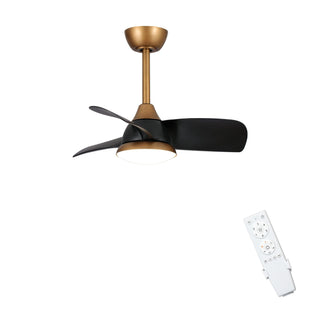 28" Modern Black DC Motor Downrod Mount Reversible Ceiling Fan with LED Lighting and Remote Control