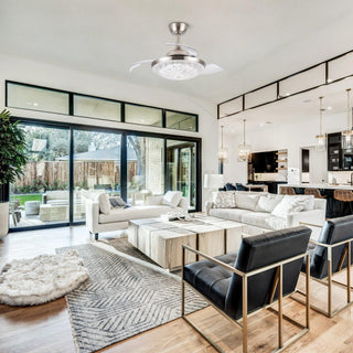 36" Brownesville Modern Chrome Downrod Mount Crystal Ceiling Fan with Lighting and Remote Control - ParrotUncle