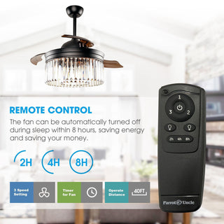 42" Industrial Downrod Mount Crystal Ceiling Fan with Lighting and Remote Control - ParrotUncle