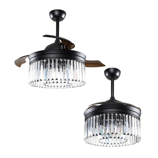 42" Industrial Downrod Mount Crystal Ceiling Fan with Lighting and Remote Control - ParrotUncle