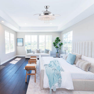 42" Modern Chrome Downrod Mount Crystal Ceiling Fan with Lighting and Remote Control - ParrotUncle