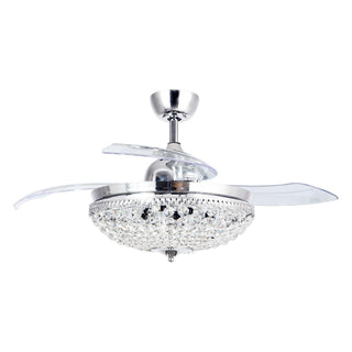 42" Servantes Modern Downrod Mount Crystal Ceiling Fan with Lighting and Remote Control - ParrotUncle