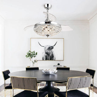 42" Servantes Modern Downrod Mount Crystal Ceiling Fan with Lighting and Remote Control - ParrotUncle