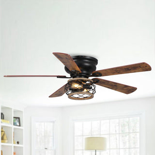 48"Antwerp Farmhouse Flush Mount Reversible Ceiling Fan with Lighting and Remote Control - ParrotUncle