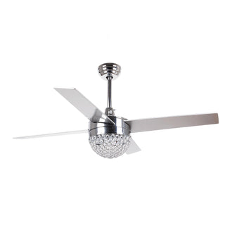 48" Dreyer Modern Chrome Downrod Mount Reversible Crystal Ceiling Fan with Lighting and Remote Control - ParrotUncle