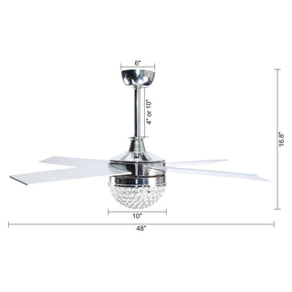 48" Dreyer Modern Chrome Downrod Mount Reversible Crystal Ceiling Fan with Lighting and Remote Control - ParrotUncle