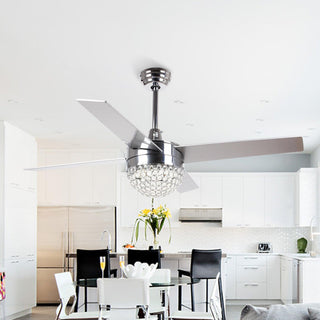 48" Dreyer Modern Chrome Downrod Mount Reversible Crystal Ceiling Fan with Lighting and Remote Control - ParrotUncle