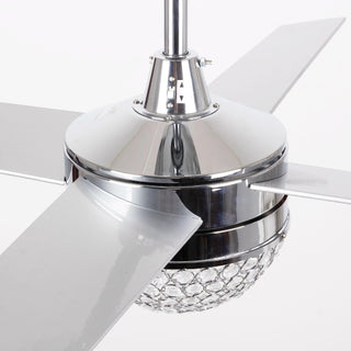 48" Dreyer Modern Chrome Downrod Mount Reversible Crystal Ceiling Fan with Lighting and Remote Control - ParrotUncle
