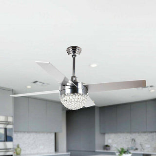 48" Dreyer Modern Chrome Downrod Mount Reversible Crystal Ceiling Fan with Lighting and Remote Control - ParrotUncle