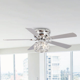 48" Traditional Chrome Flush Mount Reversible Crystal Ceiling Fan with Lighting and Remote Control - ParrotUncle