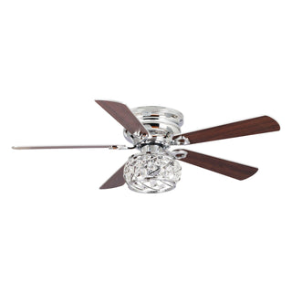 48" Traditional Chrome Flush Mount Reversible Crystal Ceiling Fan with Lighting and Remote Control - ParrotUncle