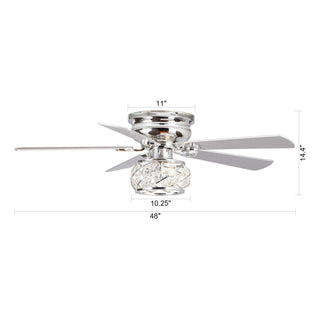 48" Traditional Chrome Flush Mount Reversible Crystal Ceiling Fan with Lighting and Remote Control - ParrotUncle