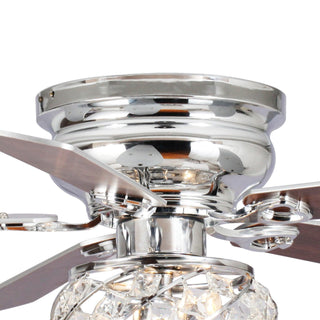48" Traditional Chrome Flush Mount Reversible Crystal Ceiling Fan with Lighting and Remote Control - ParrotUncle