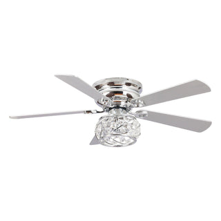 48" Traditional Chrome Flush Mount Reversible Crystal Ceiling Fan with Lighting and Remote Control - ParrotUncle