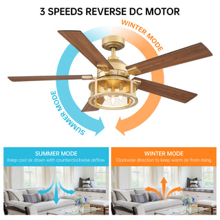 52" Lucknow Industrial Golden Reversible Ceiling Fan with Lighting and Remote Control