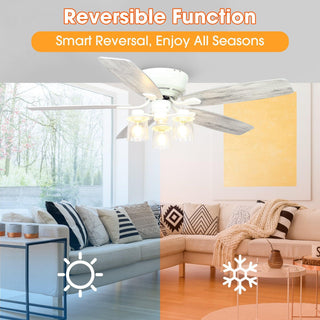 52" Traditional Flush Mount Reversible Ceiling Fan with Lighting and Remote Control