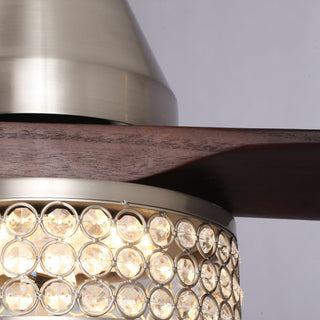 52" Farmhouse Satin Nickel Downrod Mount Reversible Crystal Ceiling Fan with Lighting and Remote Control - ParrotUncle