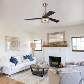52" Farmhouse Satin Nickel Downrod Mount Reversible Crystal Ceiling Fan with Lighting and Remote Control - ParrotUncle