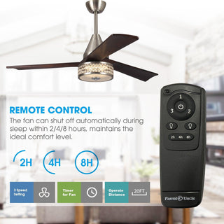 52" Farmhouse Satin Nickel Downrod Mount Reversible Crystal Ceiling Fan with Lighting and Remote Control - ParrotUncle