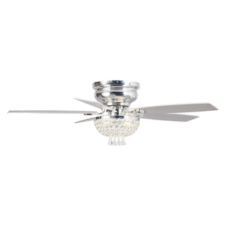 52" Kanpur Modern Chrome Flush Mount Reversible Crystal Ceiling Fan with Lighting and Remote Control - ParrotUncle