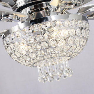 52" Kanpur Modern Chrome Flush Mount Reversible Crystal Ceiling Fan with Lighting and Remote Control - ParrotUncle
