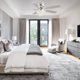 52" Kanpur Modern Chrome Flush Mount Reversible Crystal Ceiling Fan with Lighting and Remote Control - ParrotUncle