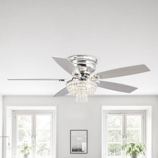 52" Kanpur Modern Chrome Flush Mount Reversible Crystal Ceiling Fan with Lighting and Remote Control - ParrotUncle