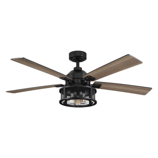 52" Lucknow Industrial Black Reversible Ceiling Fan with Lighting and Remote Control - ParrotUncle
