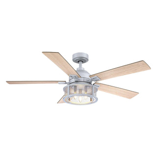 52" Lucknow Industrial Black Reversible Ceiling Fan with Lighting and Remote Control - ParrotUncle
