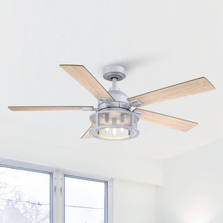 52" Lucknow Industrial Black Reversible Ceiling Fan with Lighting and Remote Control - ParrotUncle