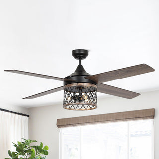 52" Mirelle Farmhouse Downrod Mount Reversible Ceiling Fan with Lighting and Remote Control - ParrotUncle