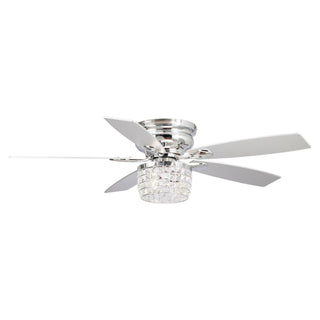 52" Panipat Modern Chrome Flush Mount Reversible Crystal Ceiling Fan with Lighting and Remote Control - ParrotUncle
