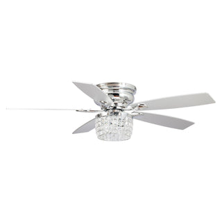 52" Panipat Modern Chrome Flush Mount Reversible Crystal Ceiling Fan with Lighting and Remote Control - ParrotUncle