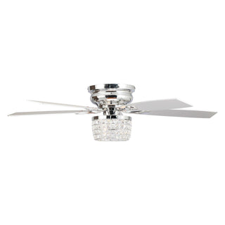 52" Panipat Modern Chrome Flush Mount Reversible Crystal Ceiling Fan with Lighting and Remote Control - ParrotUncle