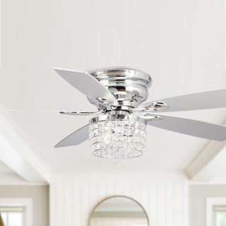 52" Panipat Modern Chrome Flush Mount Reversible Crystal Ceiling Fan with Lighting and Remote Control - ParrotUncle