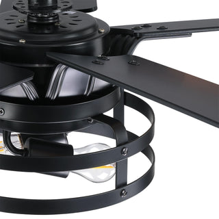 52" Prayag Industrial Downrod Mount Reversible Ceiling Fan with Lighting and Remote Control - ParrotUncle