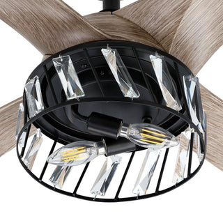 52" Tata Nagar Industrial Downrod Mount Reversible Crystal Ceiling Fan with Lighting and Remote Control - ParrotUncle