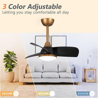 28" Modern Black DC Motor Downrod Mount Reversible Ceiling Fan with LED Lighting and Remote Control