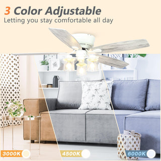 52" Traditional Flush Mount Reversible Ceiling Fan with Lighting and Remote Control